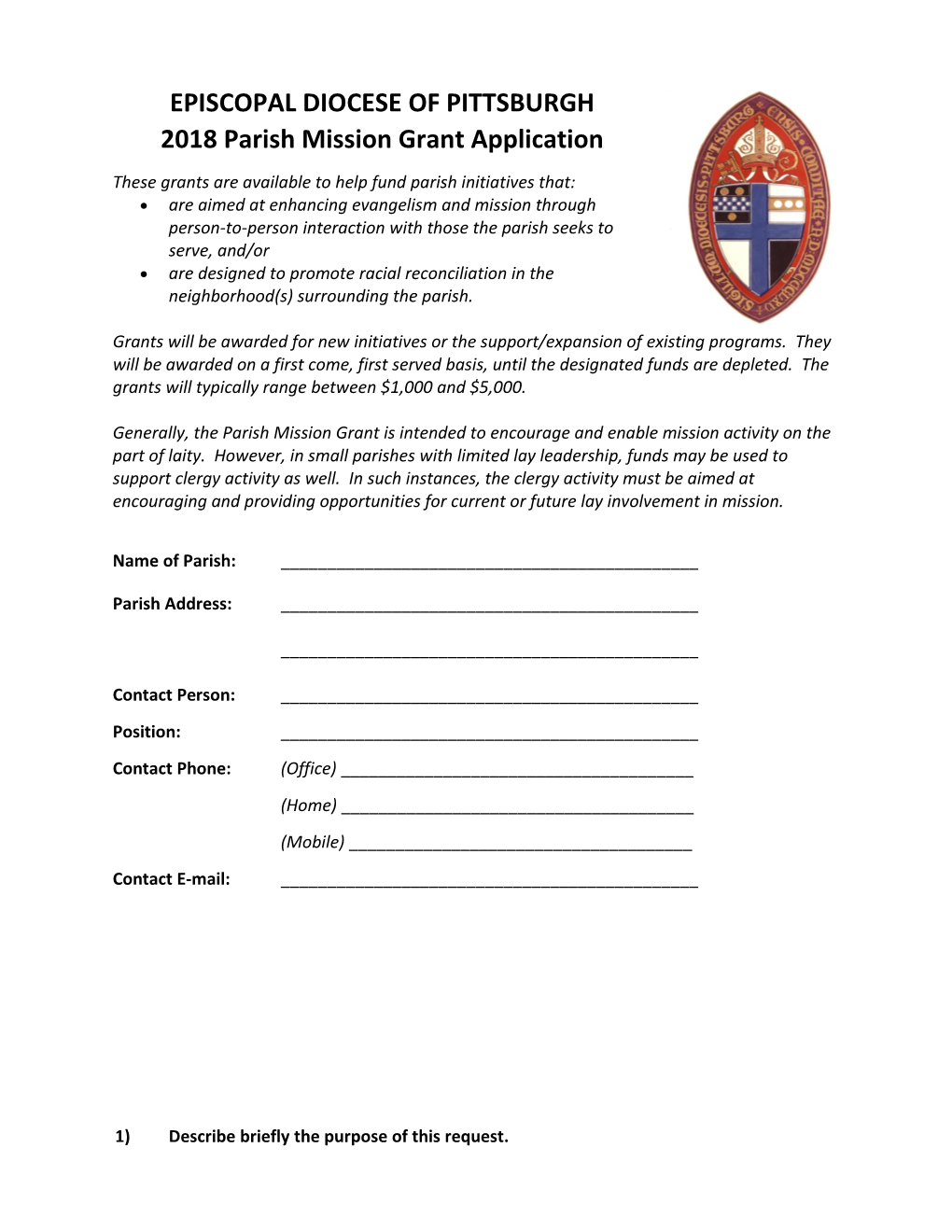 2018 Parish Mission Grant Application