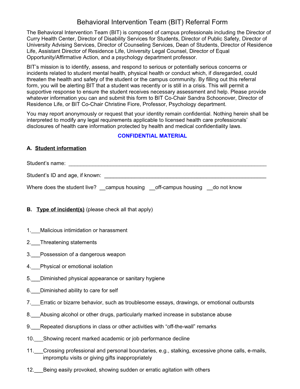 Behavioral Interventionteam (BIT) Referral Form