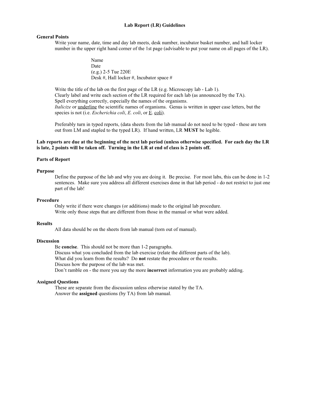 Lab Report Guidelines