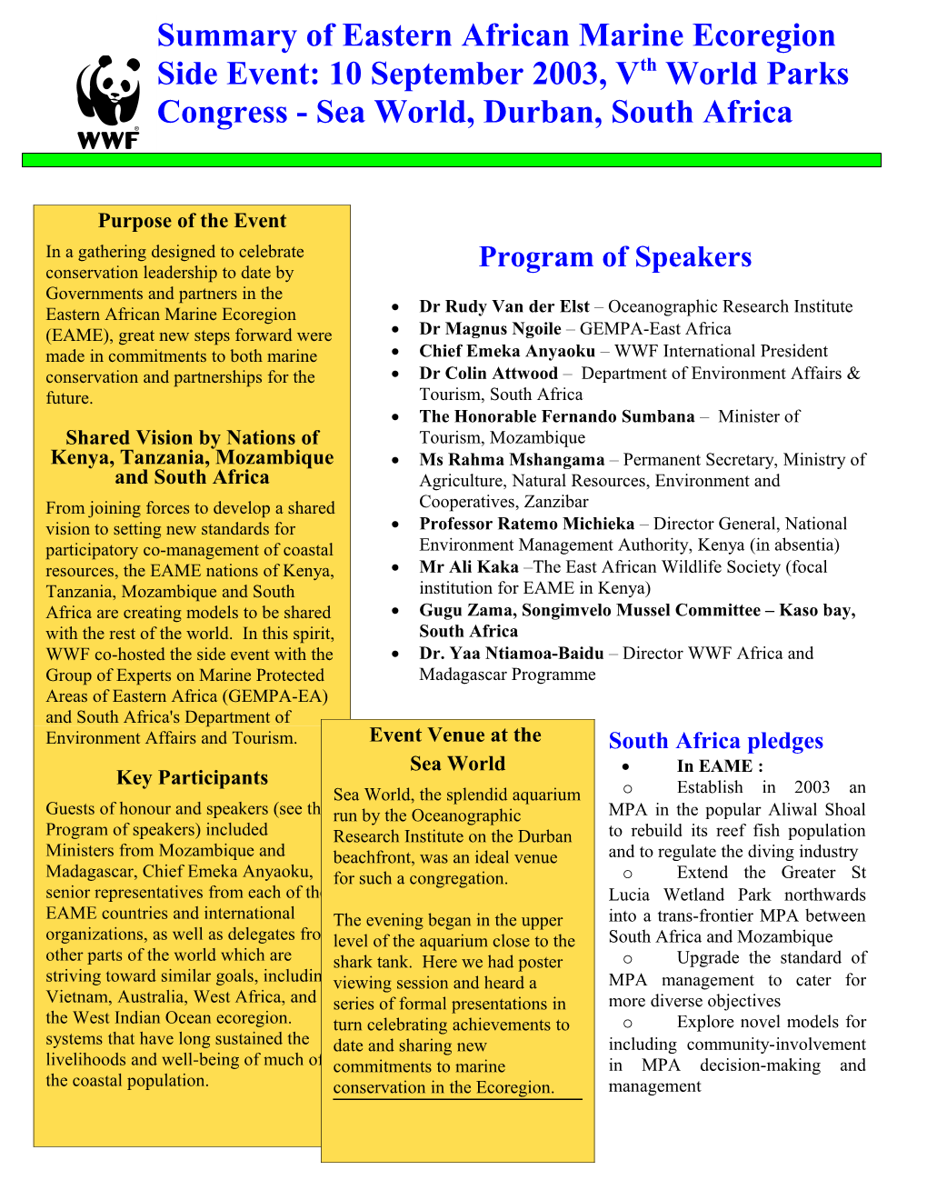 Program of Speakers