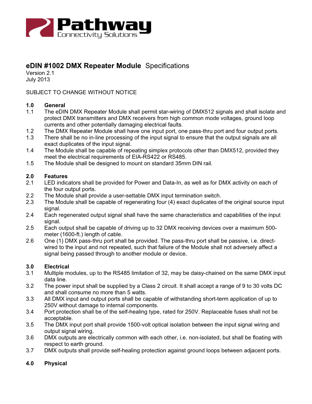 Edin #1002DMX Repeater Module Specifications