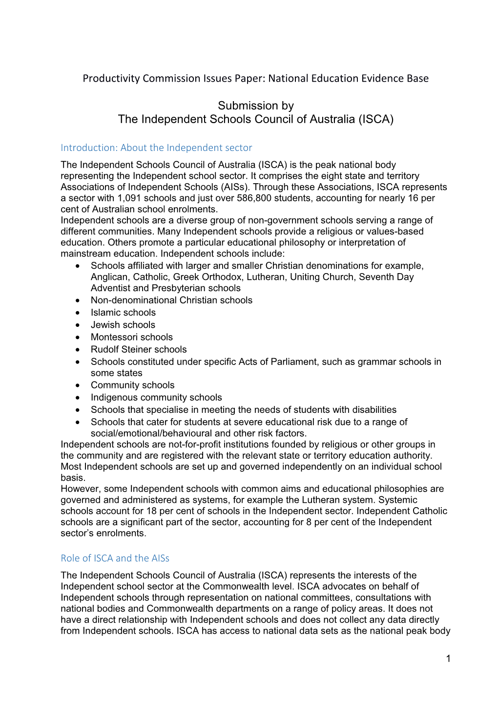 Submission 39 - Independent Schools Council of Australia - Education Evidence Base - Public