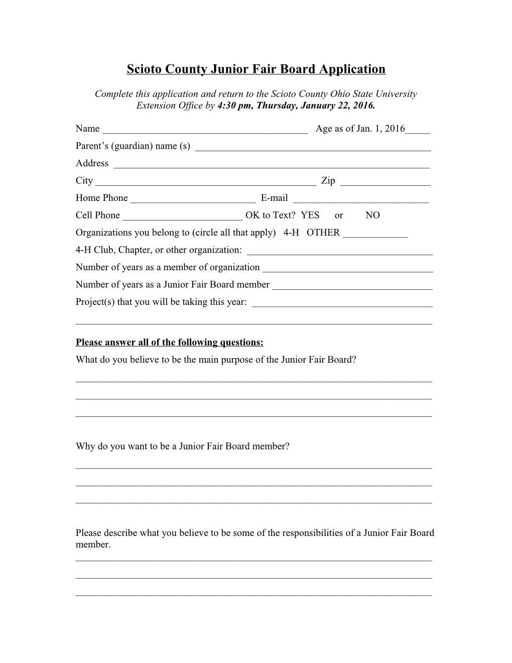 Jackson County Junior Fair Board Application
