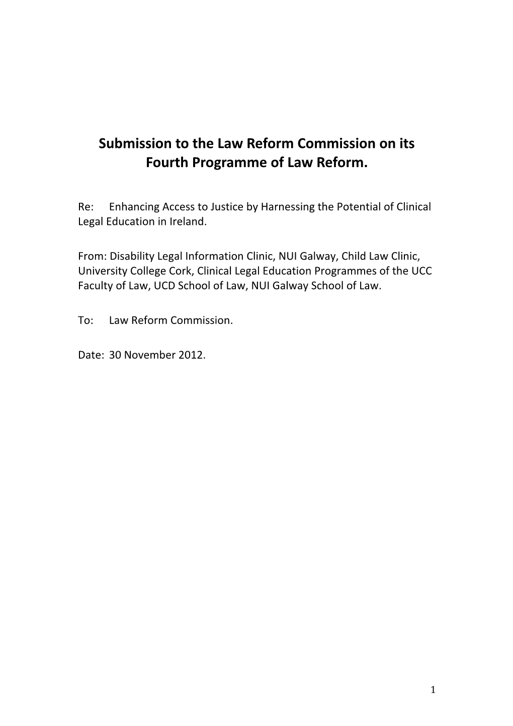 Submission to the Law Reform Commission on Its Fourth Programme of Law Reform
