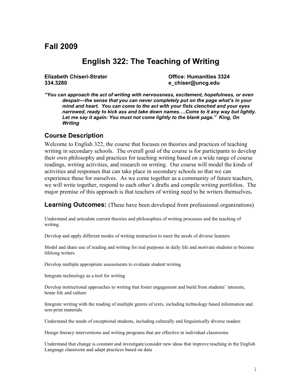 English 322: the Teaching of Writing