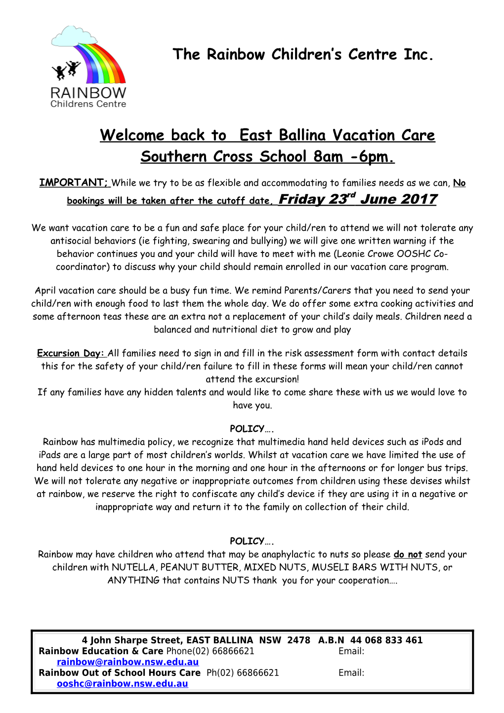 Welcome Back to East Ballina Vacation Care