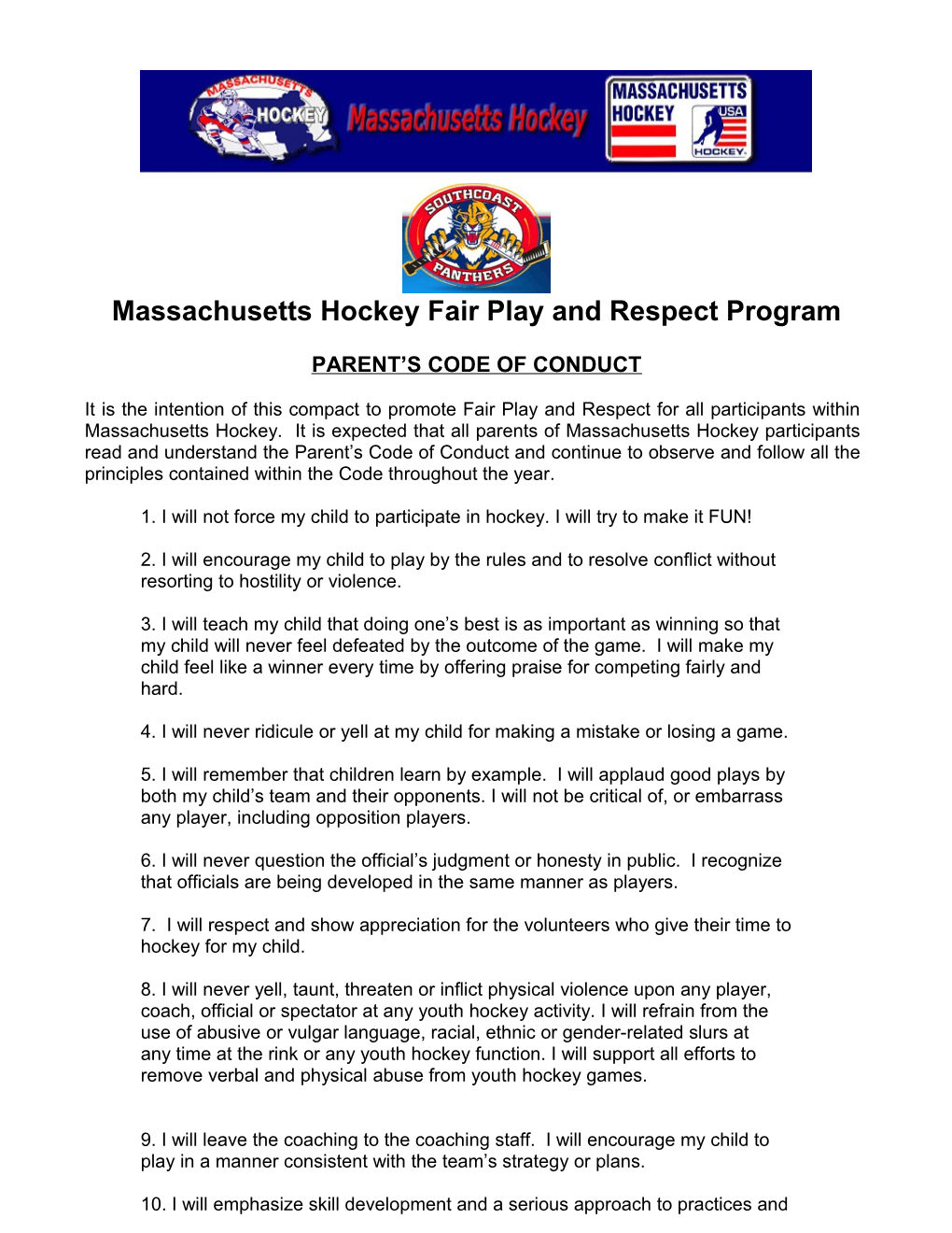 Massachusetts Hockey Fair Play and Respect Program