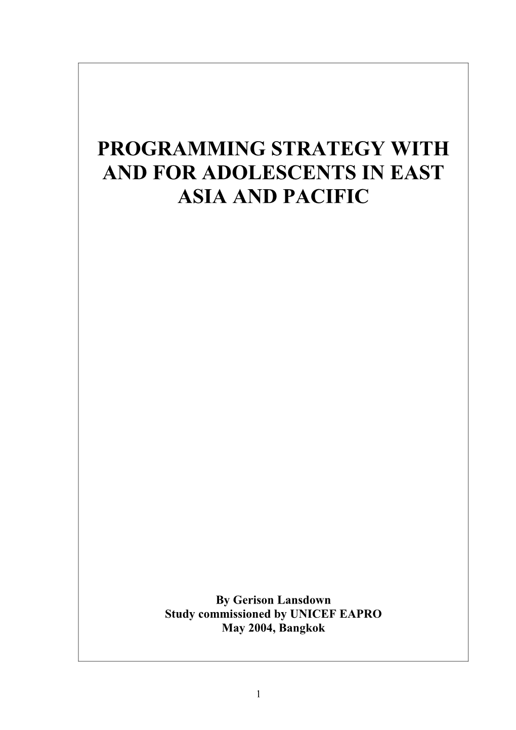 Programming Strategy with and for Adolescents in East Asia and Pacific