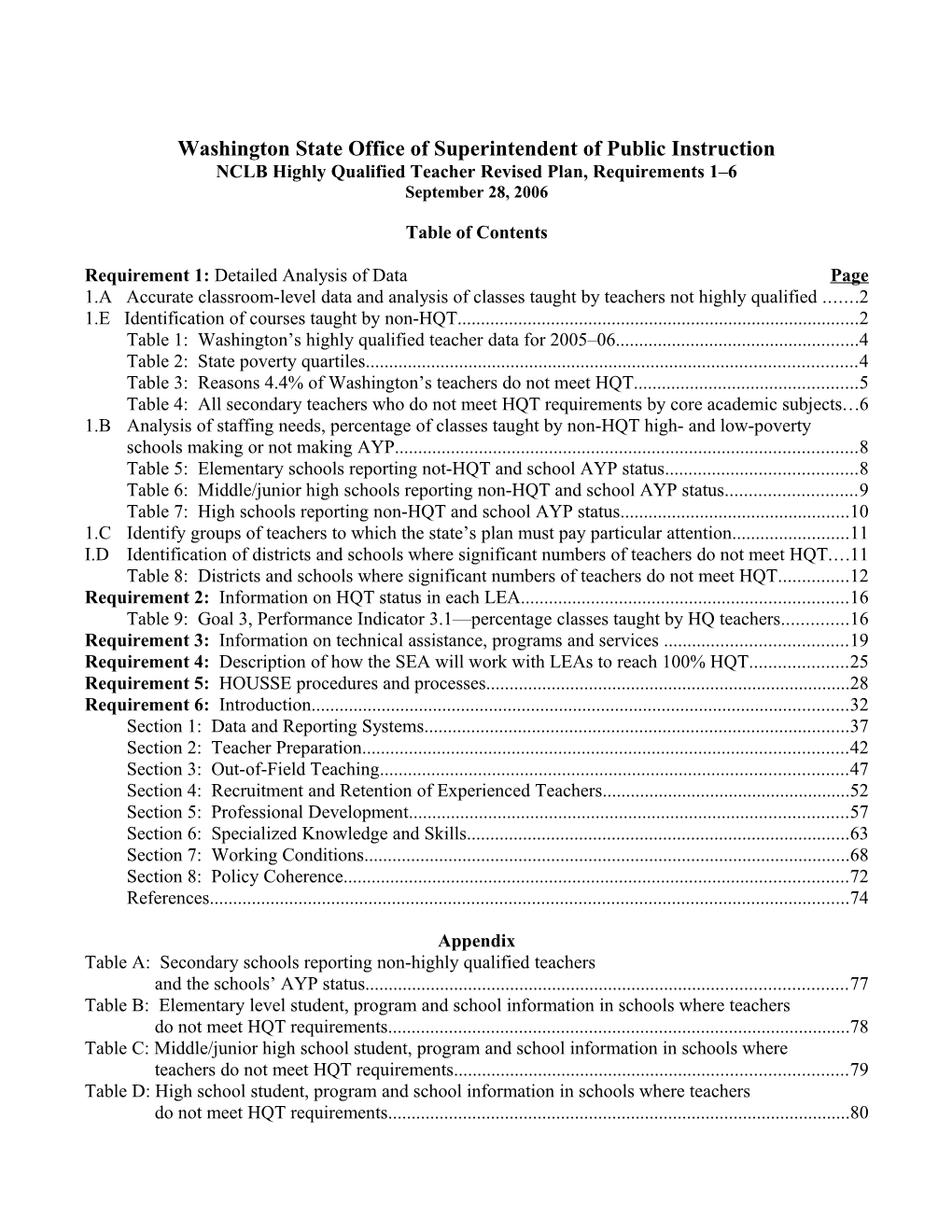 Washington - Revised Highly Qualified Teachers State Plan (MS WORD)