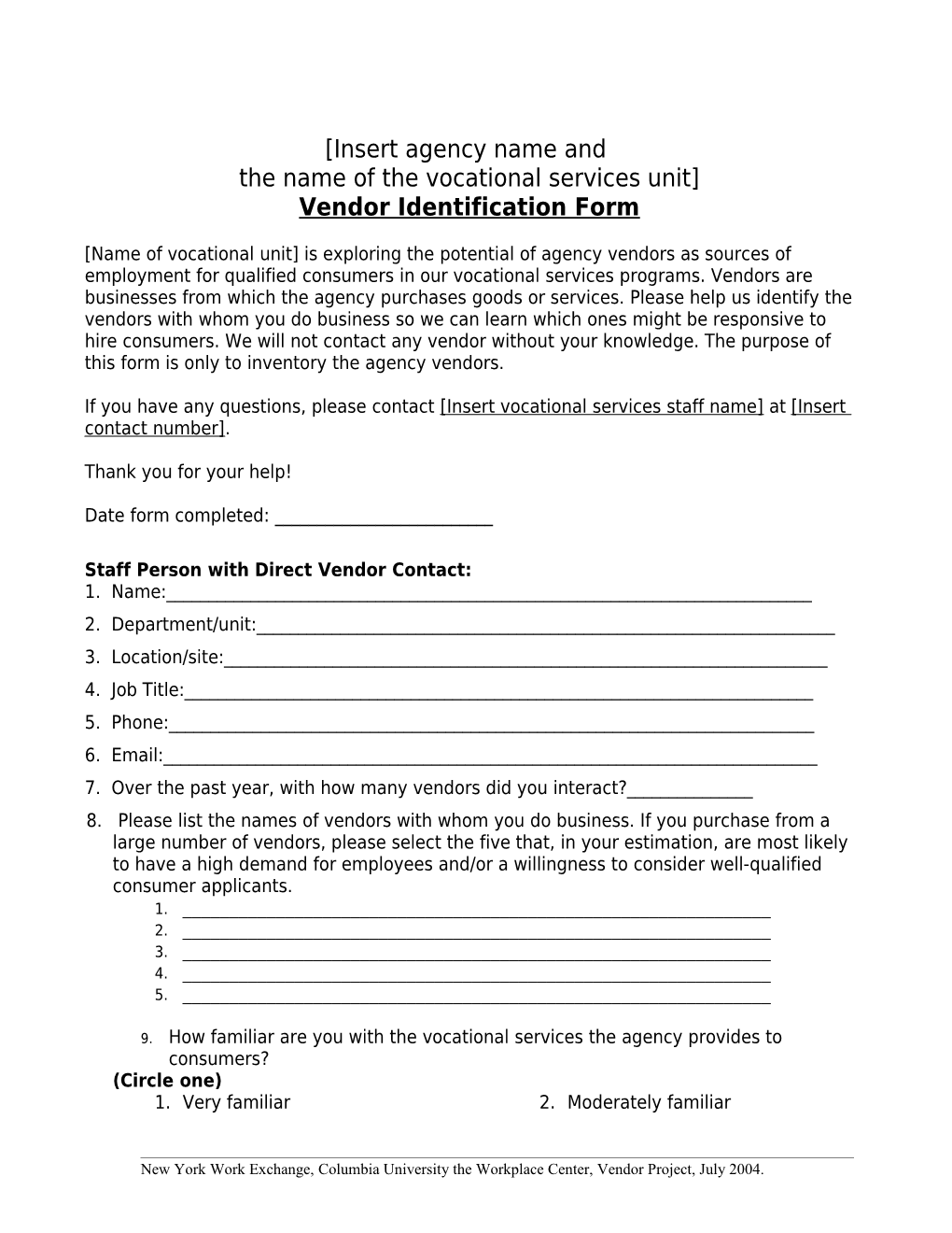 Vendor Identification Form