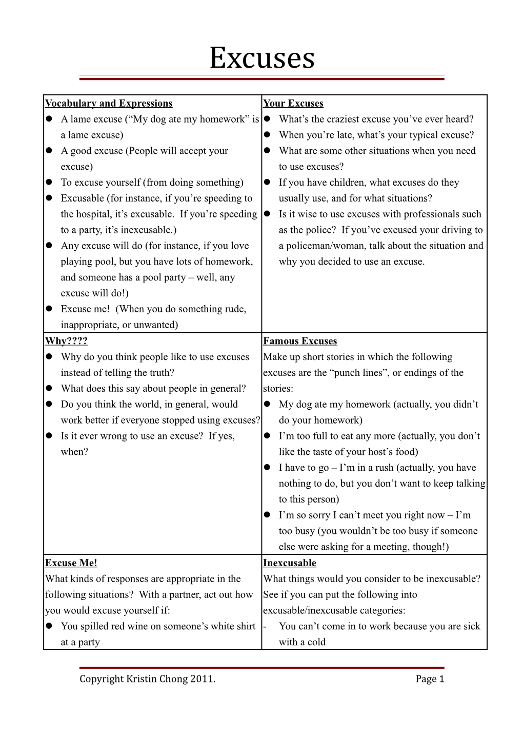 Vocabulary and Expressions