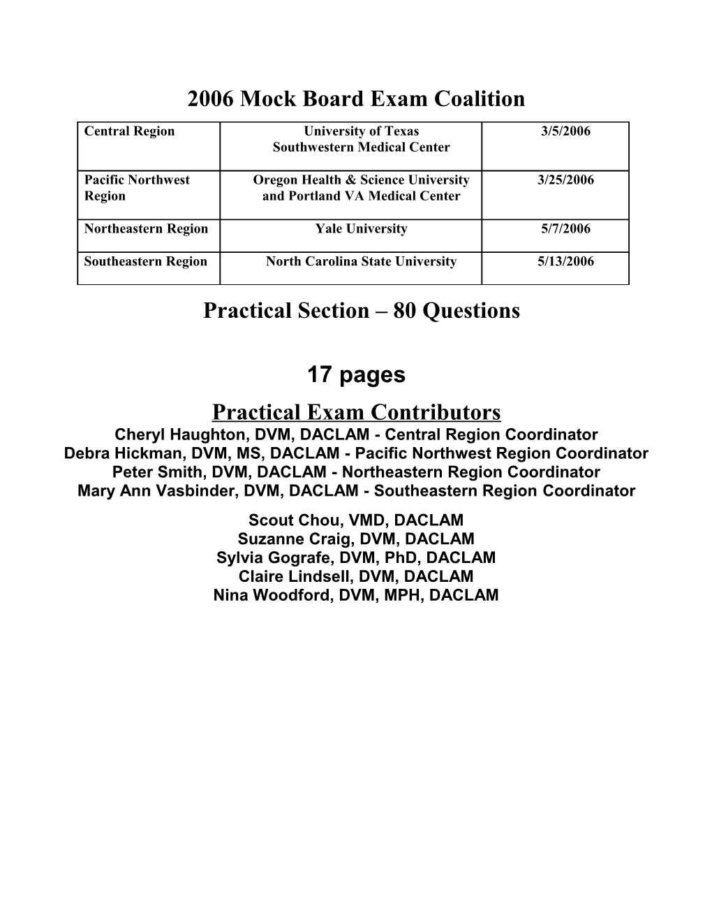 2006 Mock Board Exam Coalition