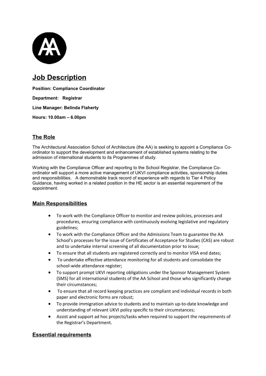 Position: Compliance Coordinator