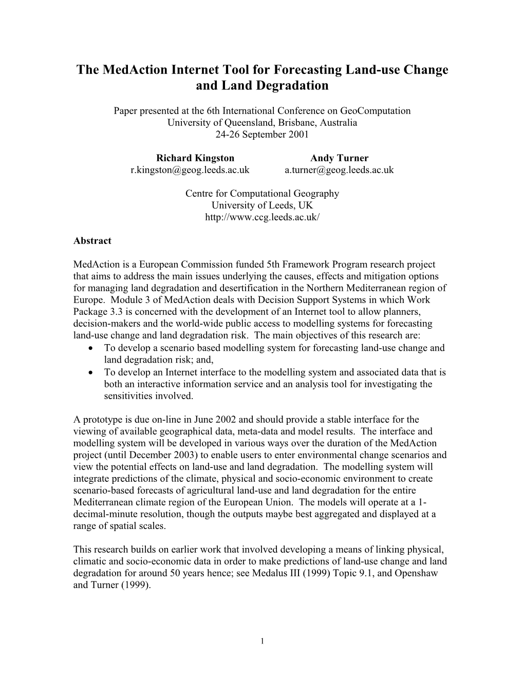 Forecasting Land Use Change and Land Degradation: an Internet Tool for EU Planners