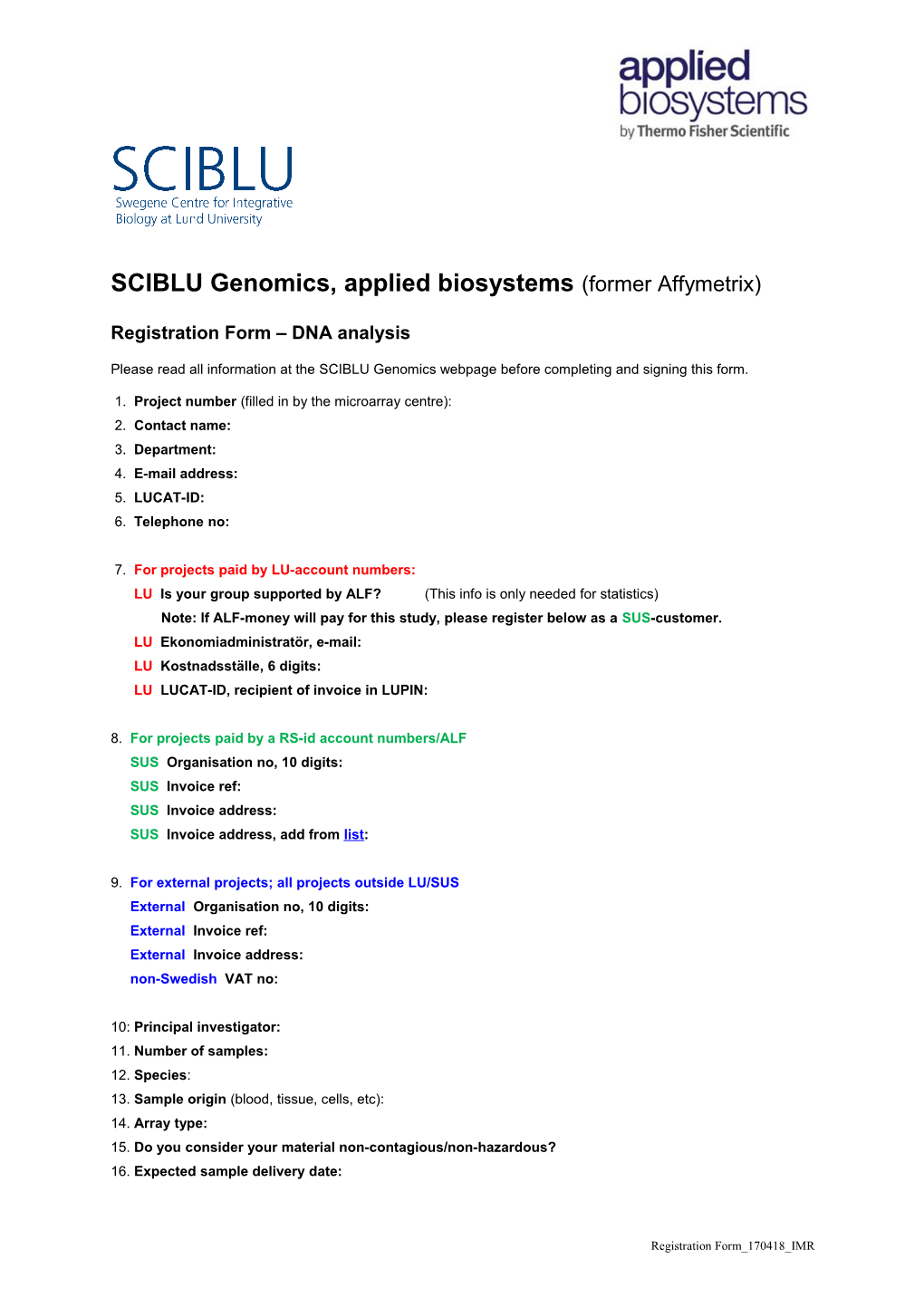 SCIBLU Genomics, Affymetrix