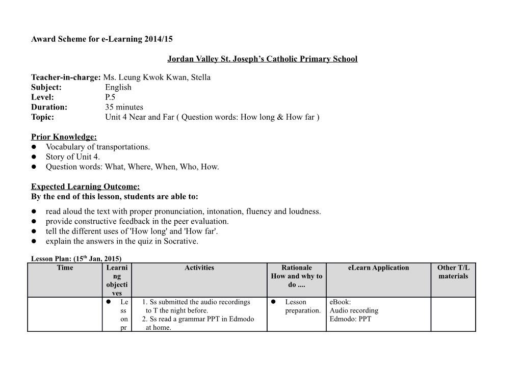 Award Scheme for E-Learning 2014/15