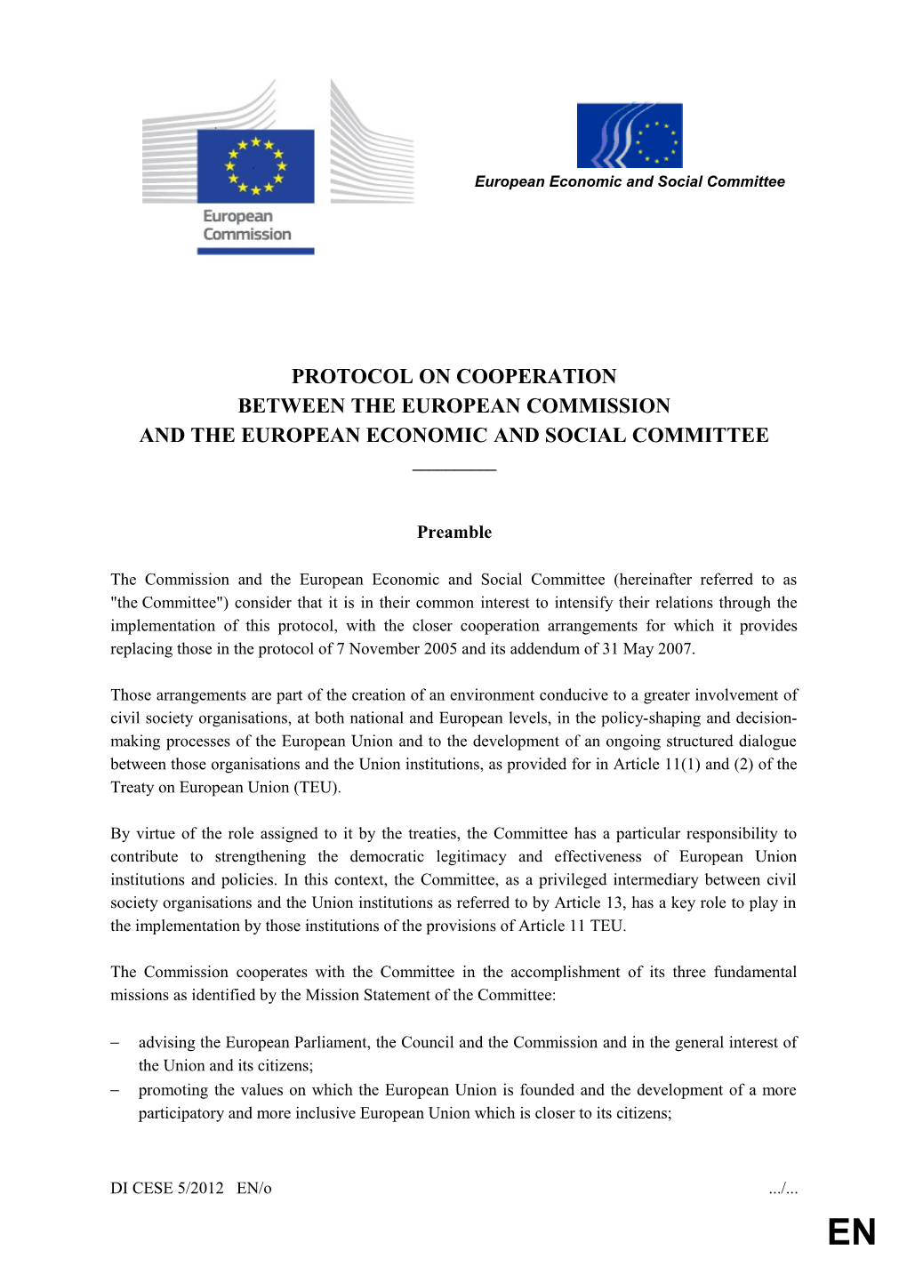 PROTOCOL on COOPERATION - EC and EESC