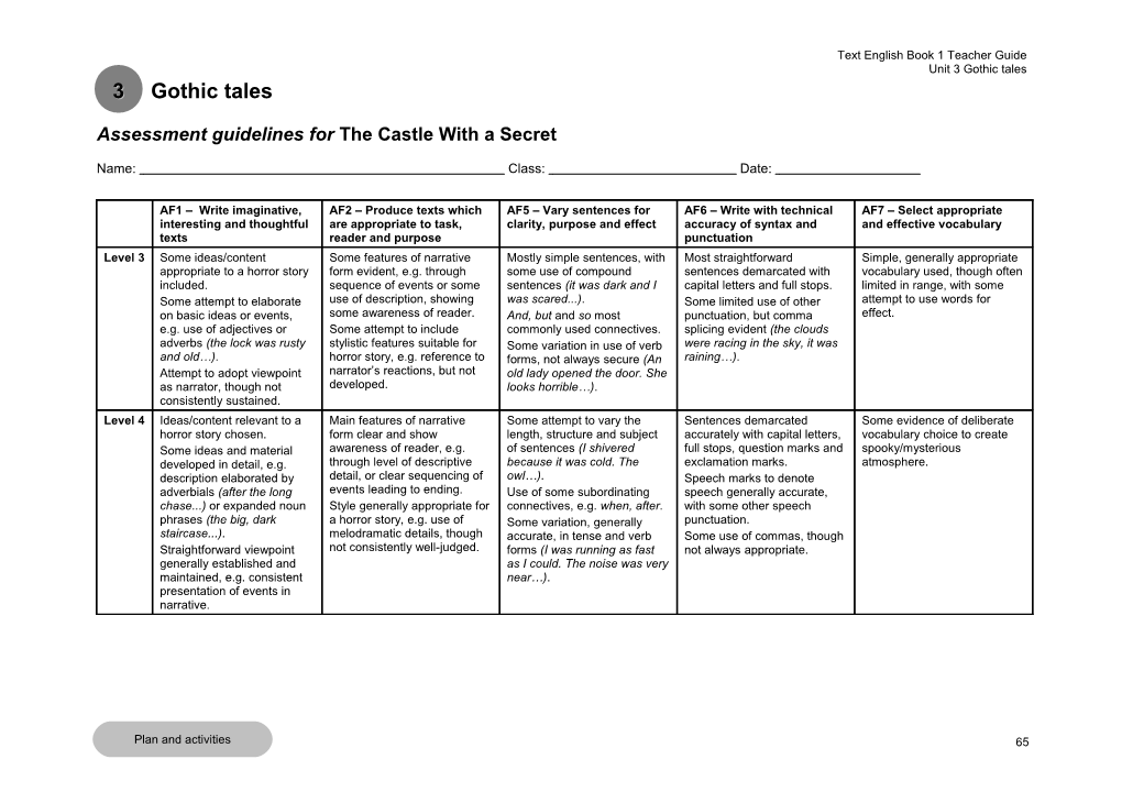 Assessment Guidelines for the Castle with a Secret