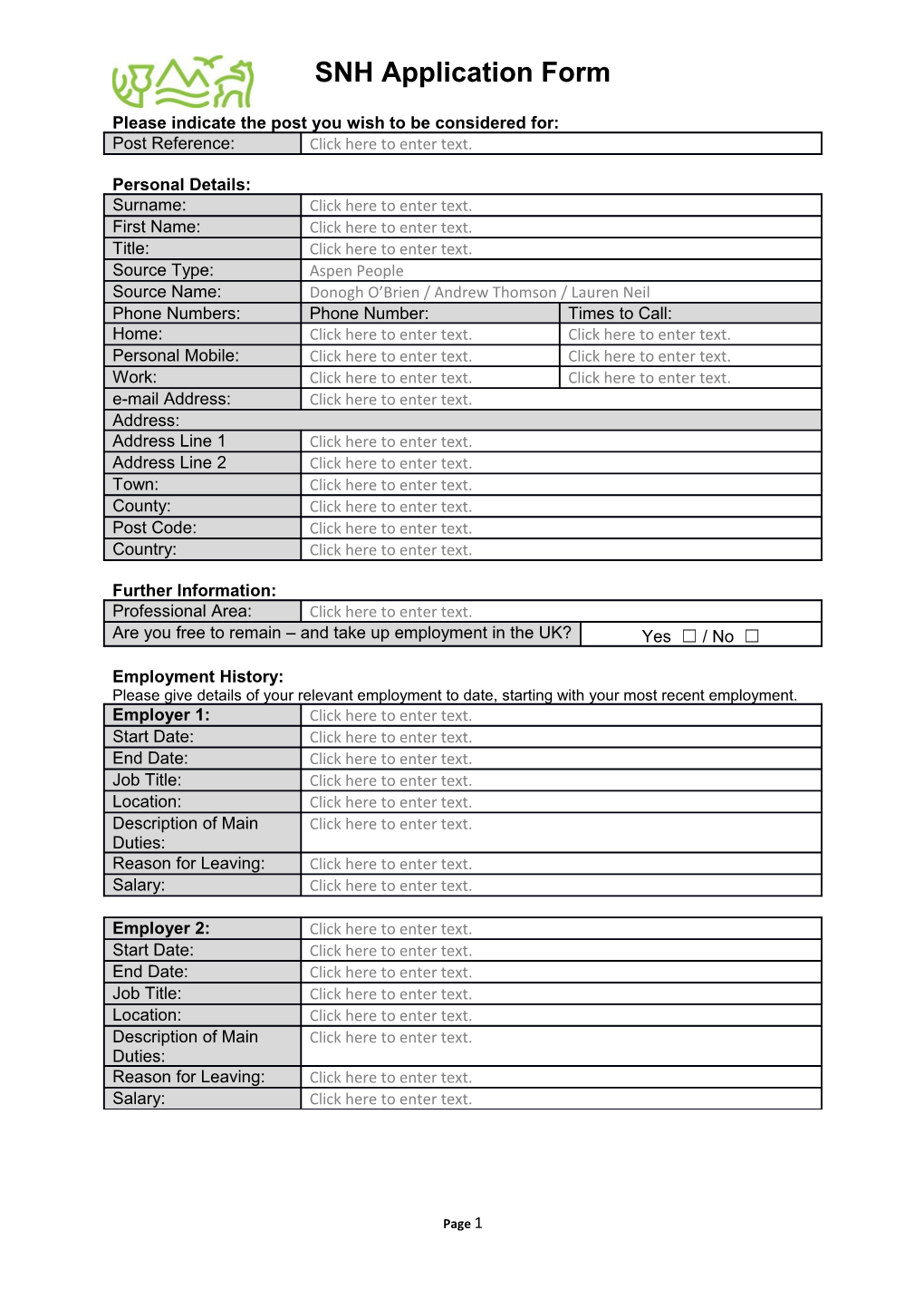 SNH Application Form