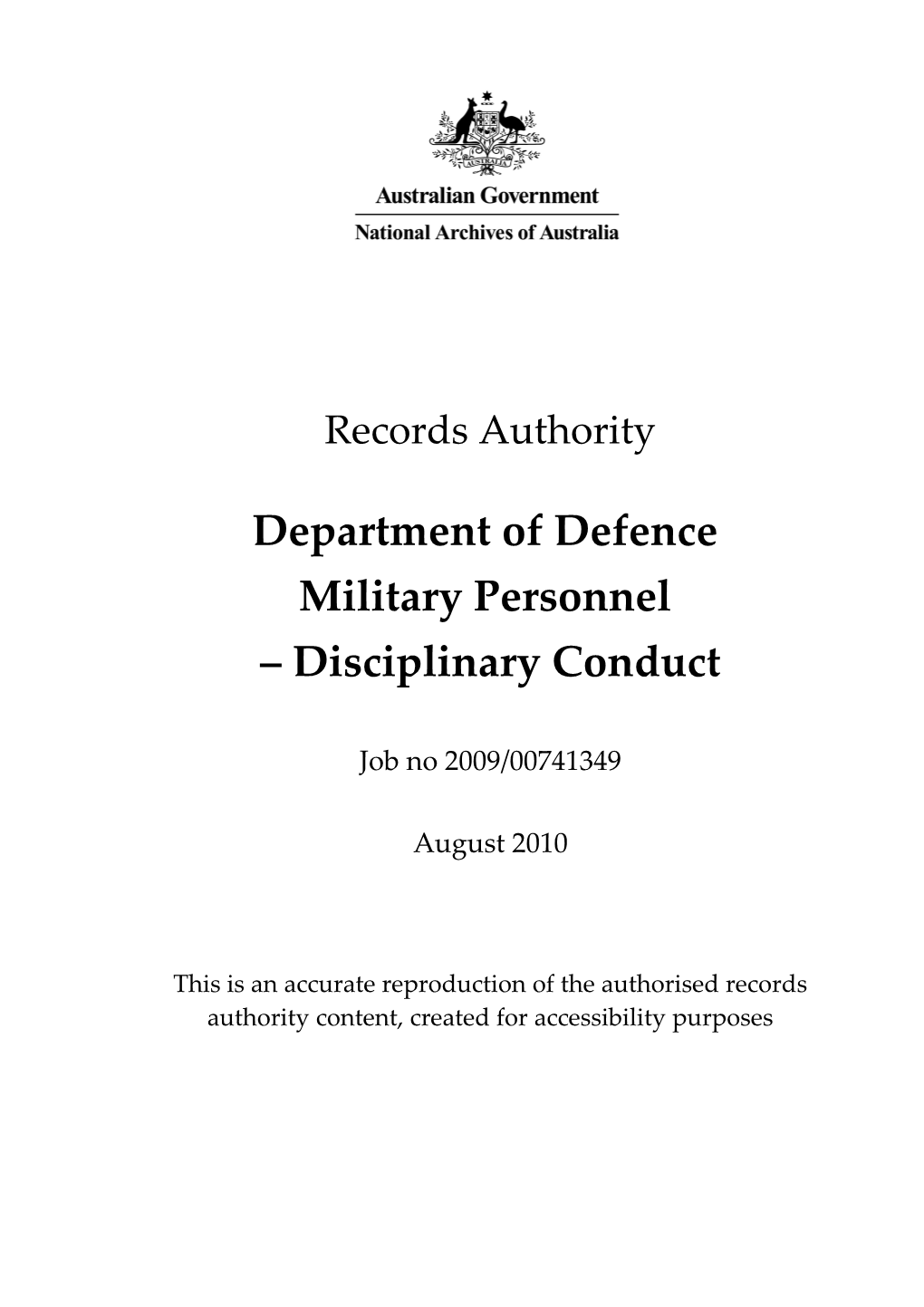 Department of Defence Military Personnel Disciplinary Conduct 2009/00741349