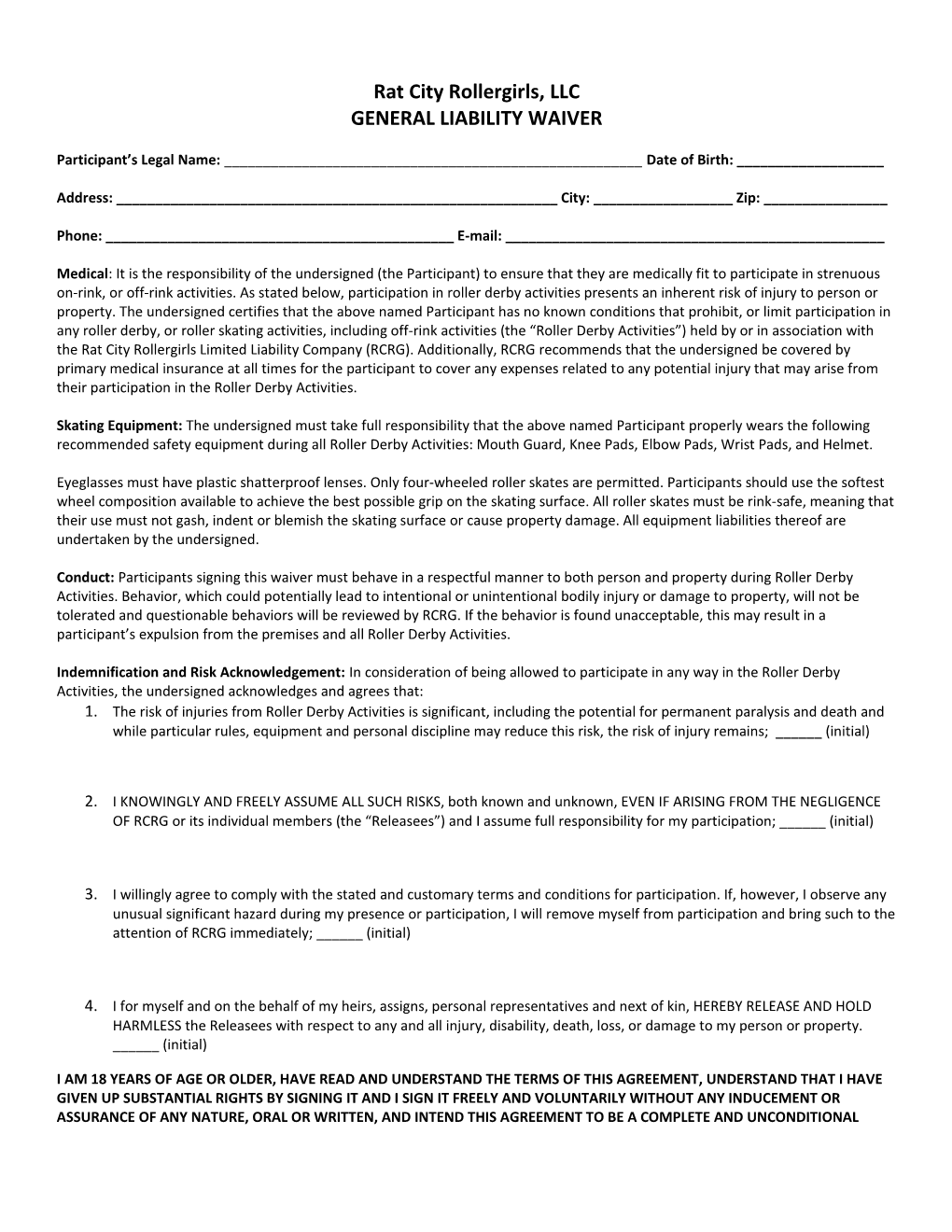 RCRG General Liability Waiver