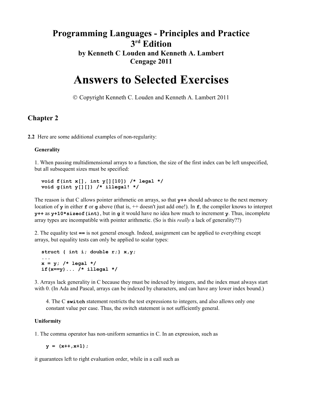 Programming Languages 2E Answers