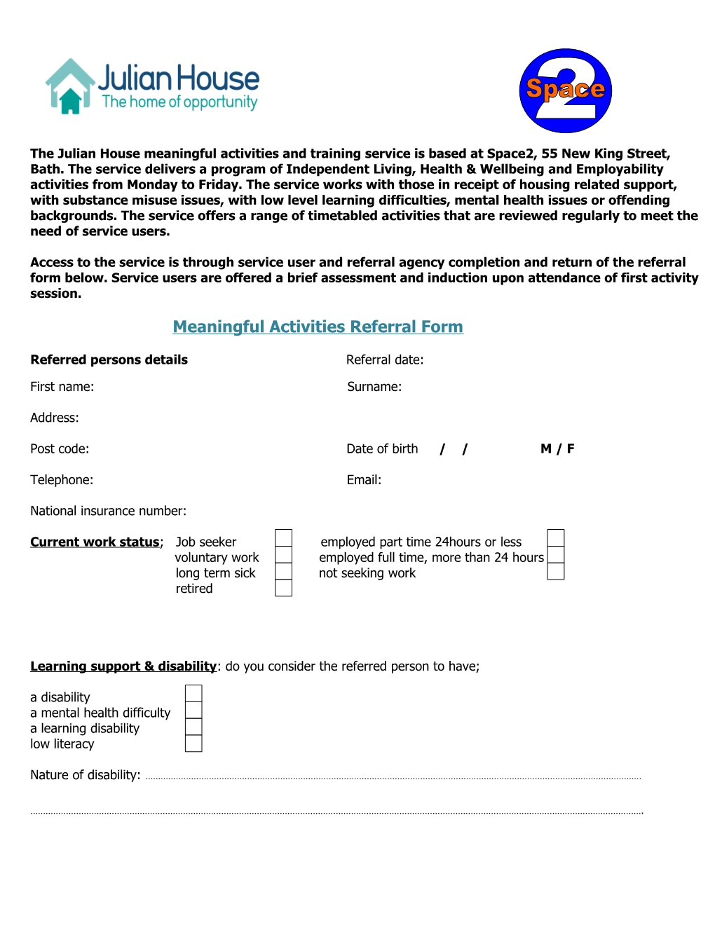 Meaningful Activities Referral Form