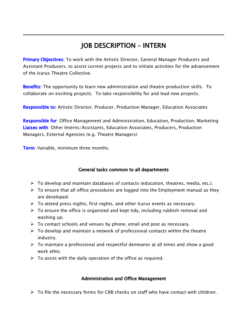 Job Description Intern