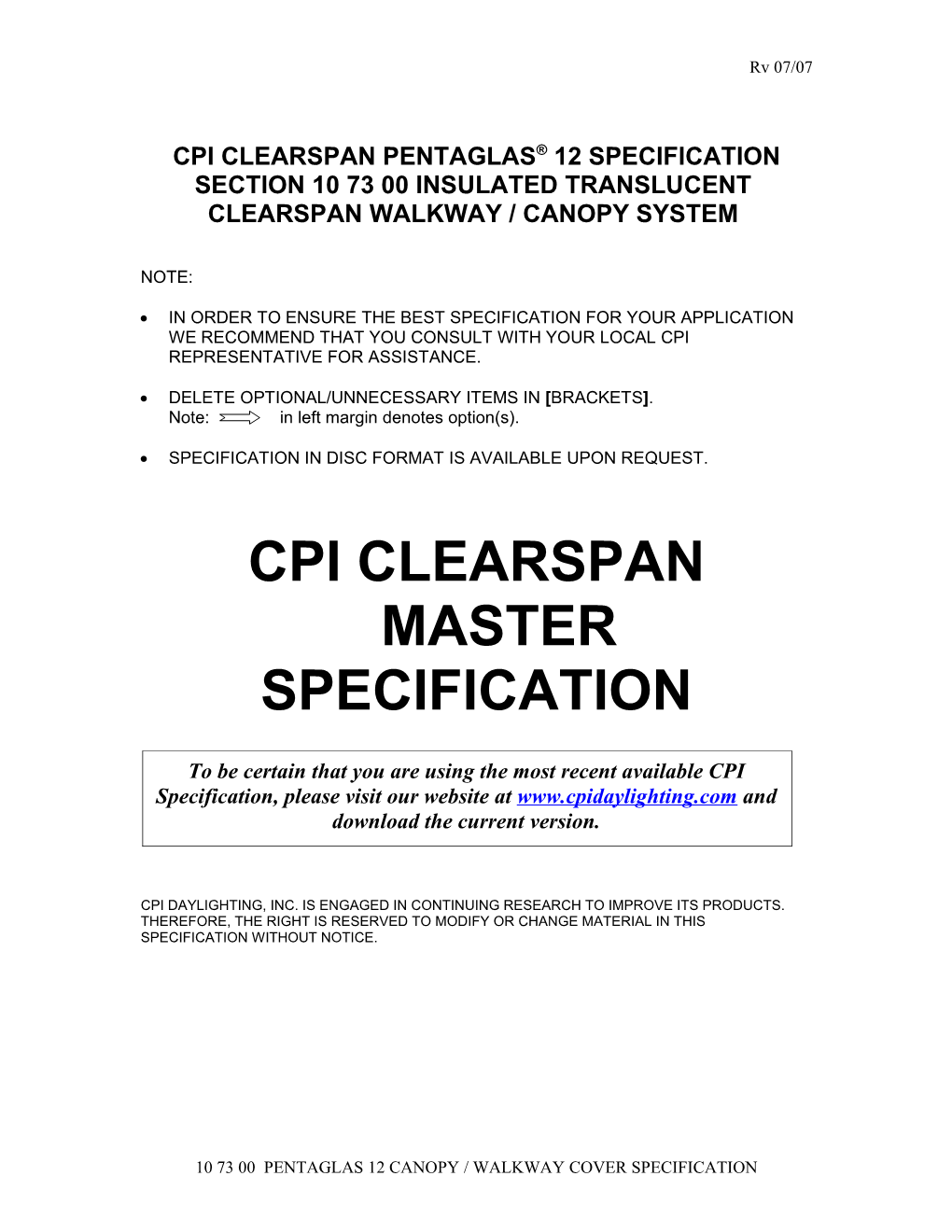 Cpi Clearspan Pentaglas 12 Specification