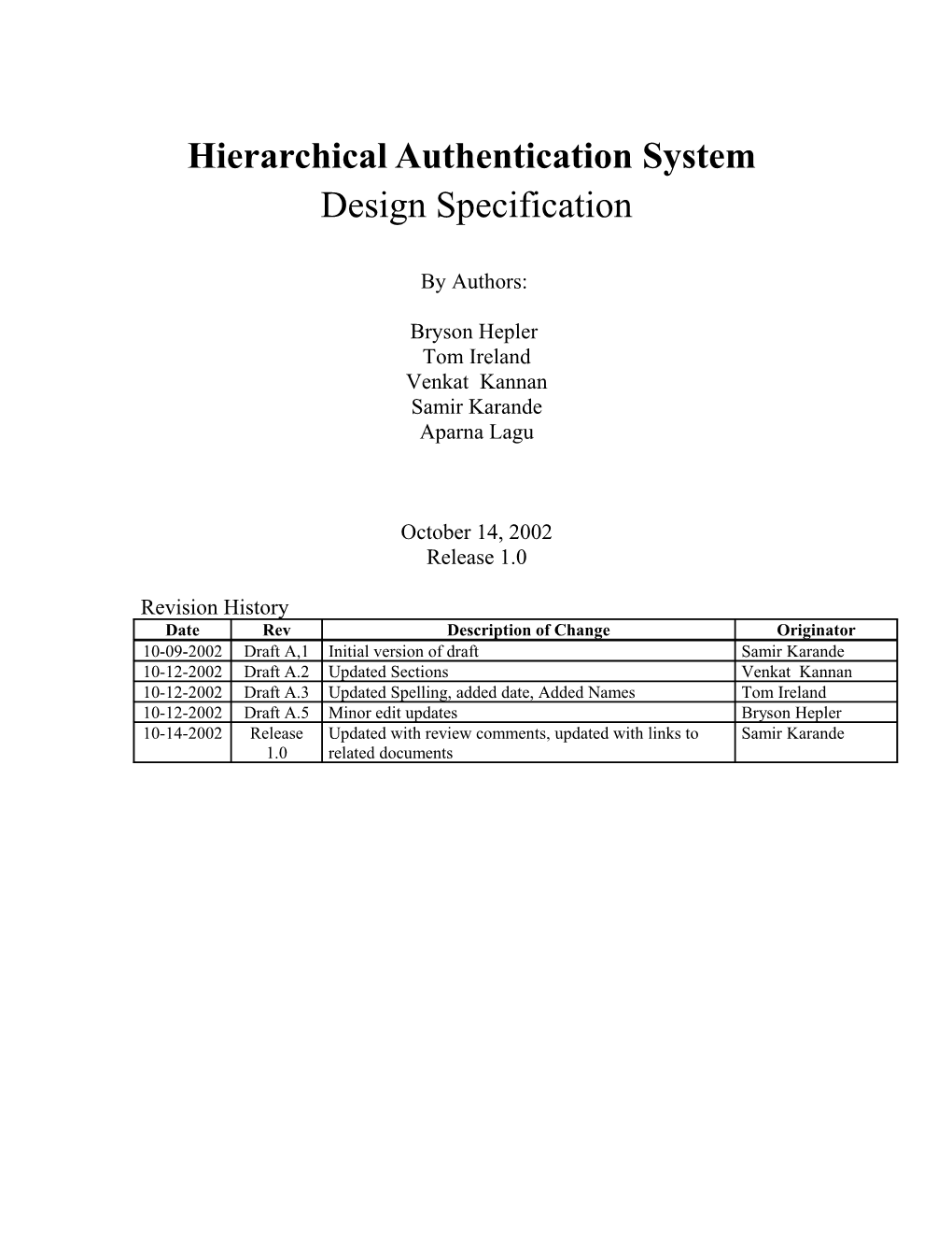 Hierarchical Authentication System