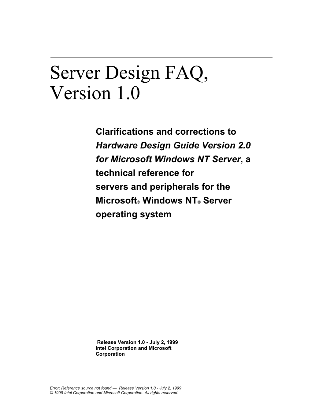 Server Design FAQ, Version 1.0