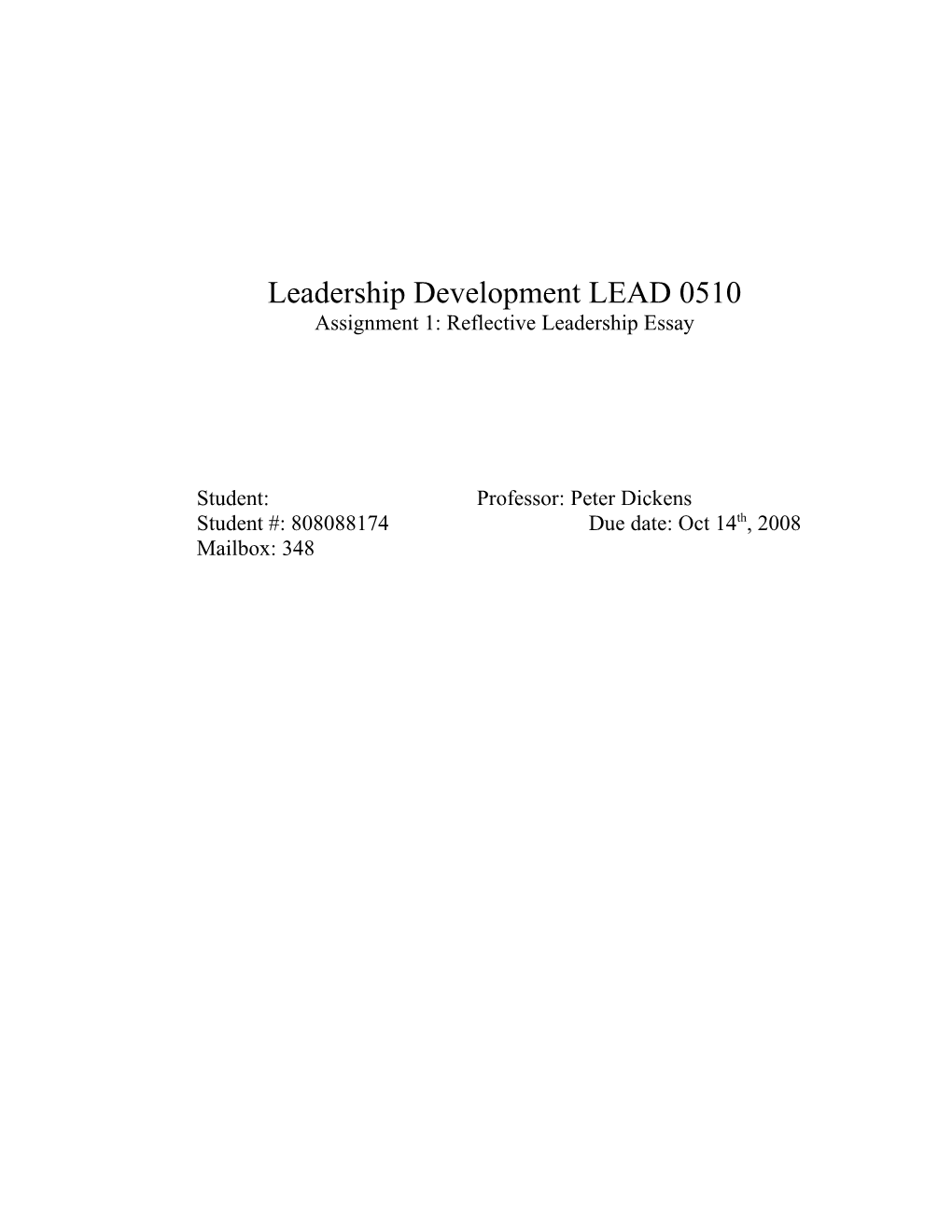 B) Reflective Leadership Essay