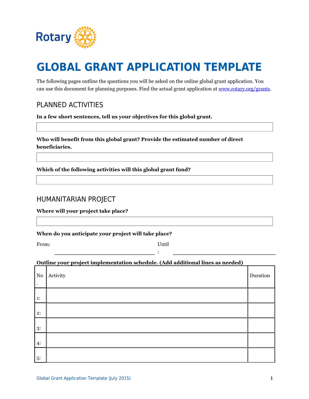 Global Grant Application Template