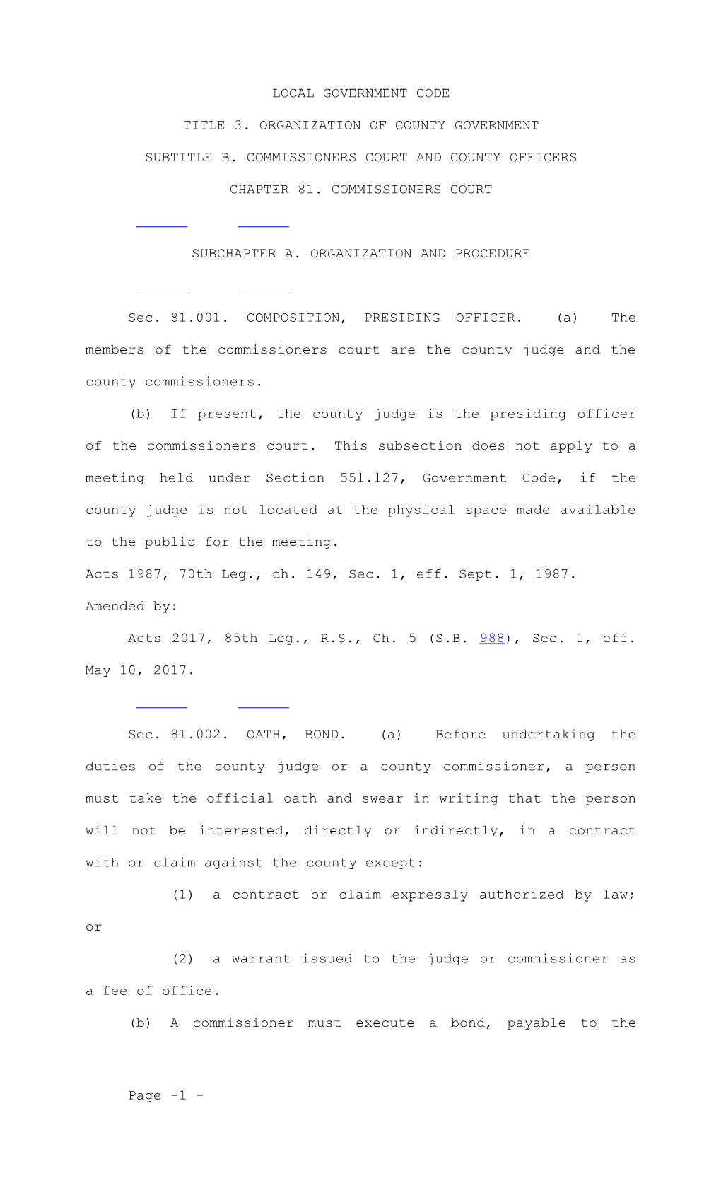 Title 3. Organization of County Government