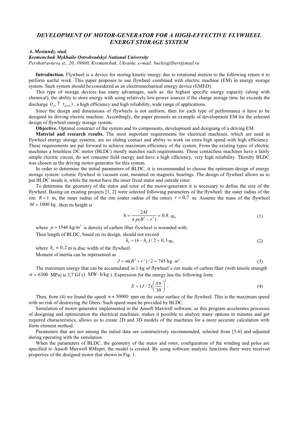 Development of Motor-Generator for a High-Effective Flywheel Energy Storage System