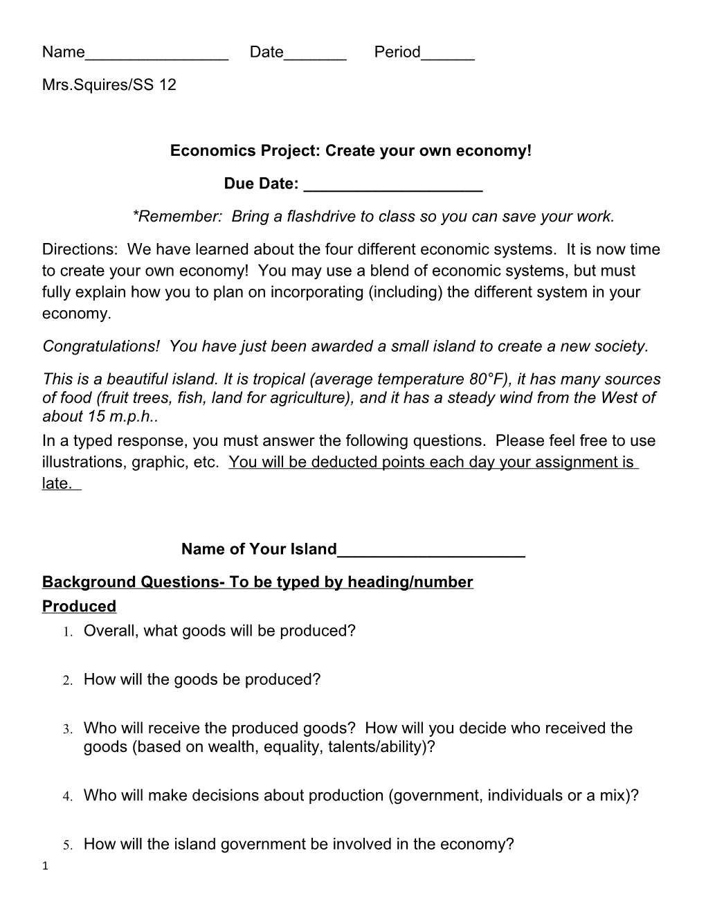 Economics Project: Create Your Own Economy!