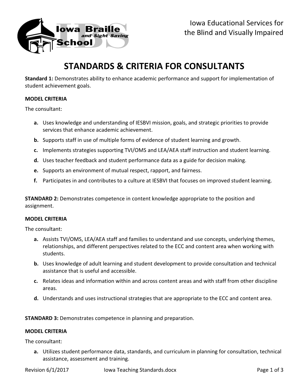 Standards & Criteria for Consultants