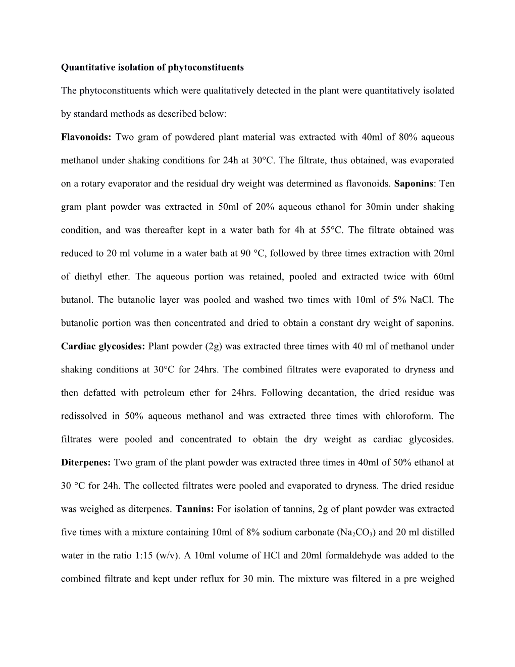 Quantitative Isolation of Phytoconstituents