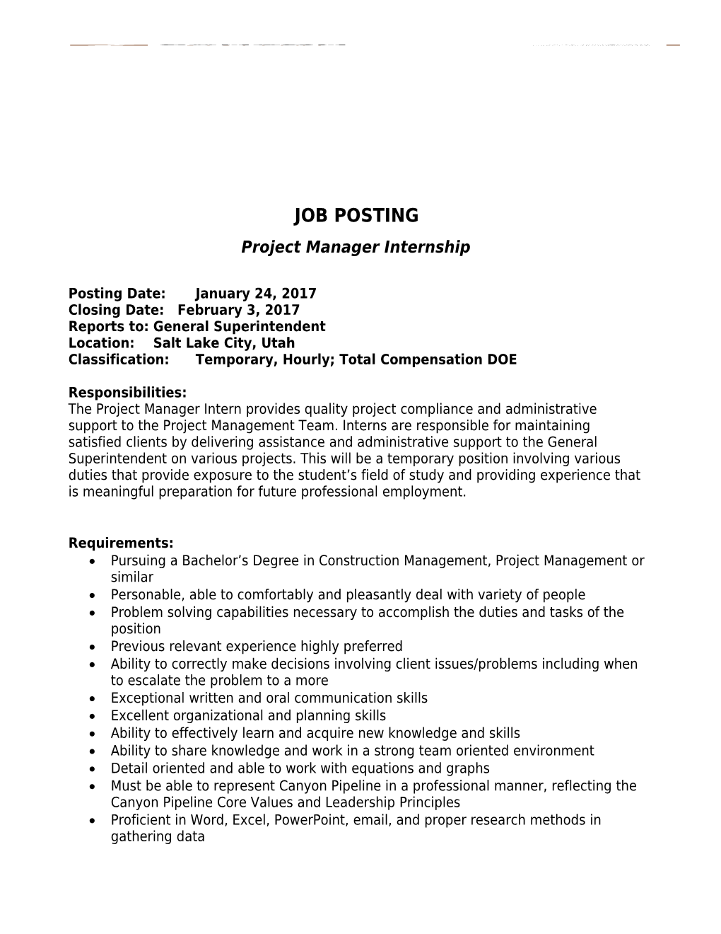 Project Manager Internship