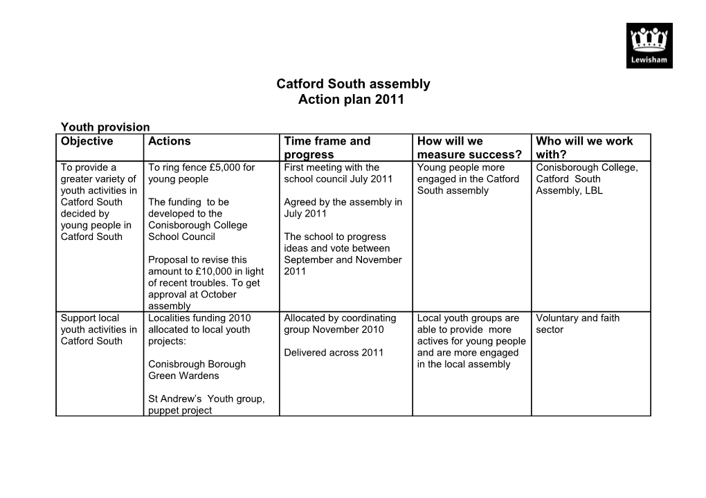 Catford South Assembly Action Plan 2011