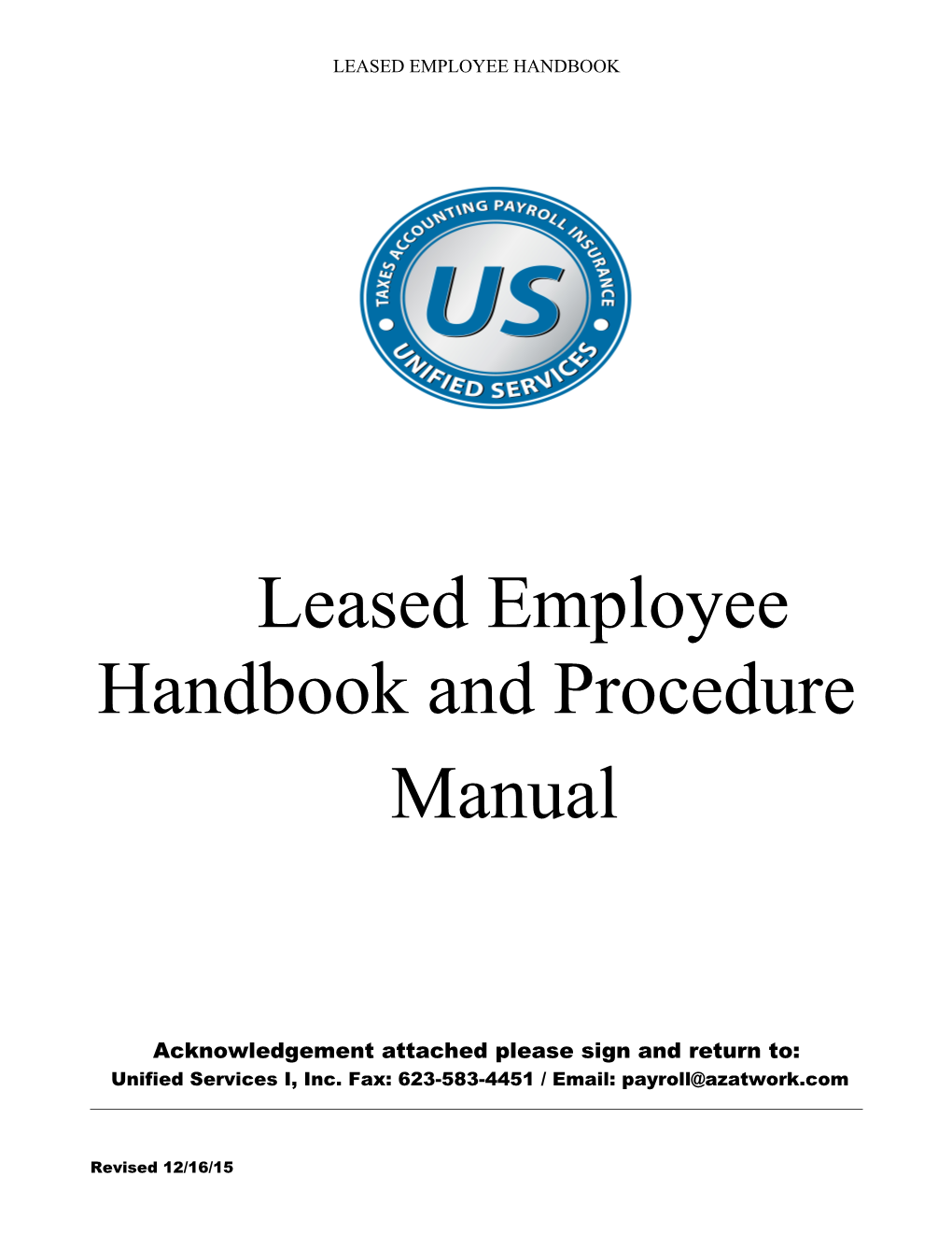 Leased Employee Handbook and Procedure