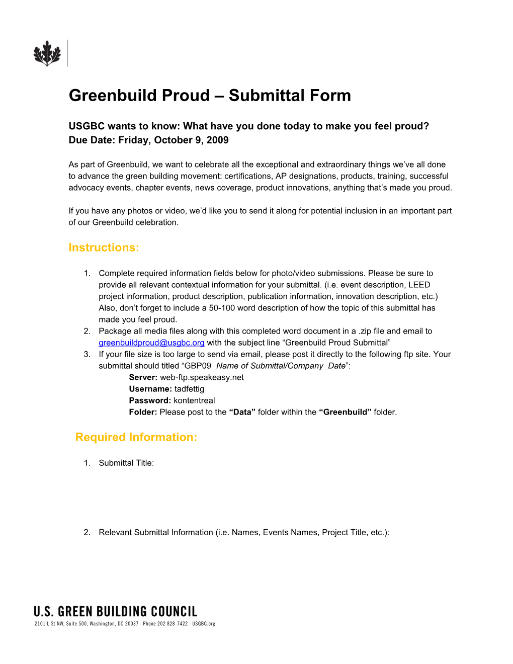 Greenbuild Proud Submittal Form