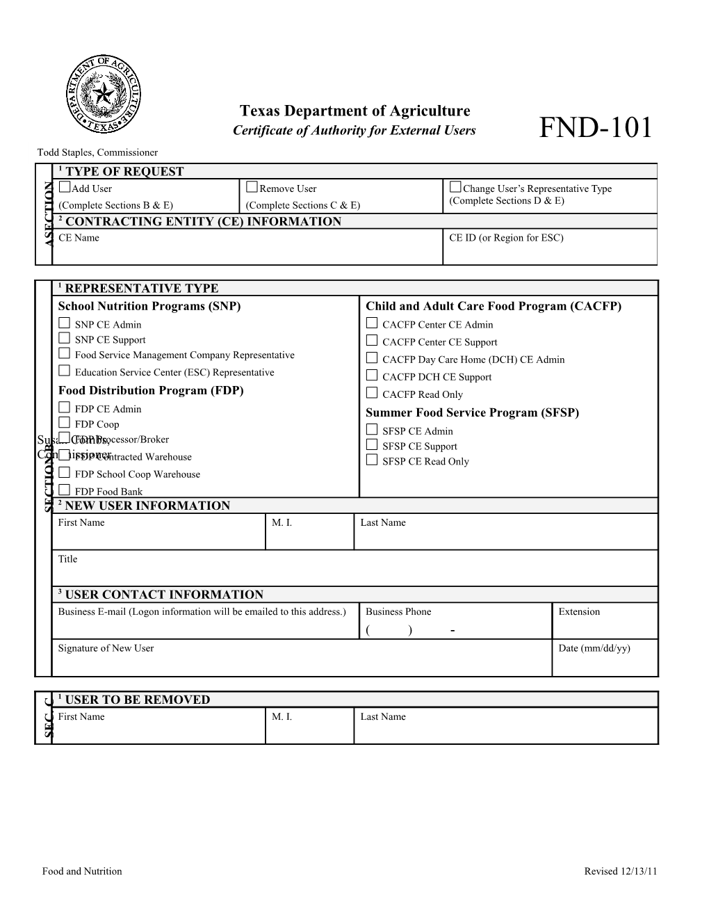 FND-101 Certificate of Authority for External Users