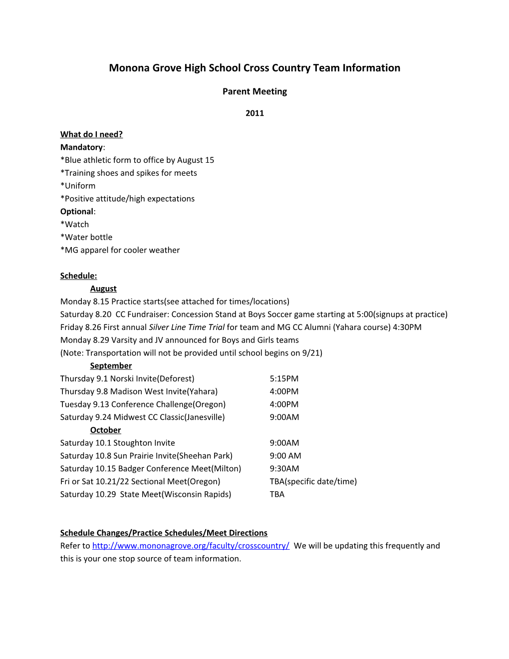 Monona Grove High School Cross Country Team Information