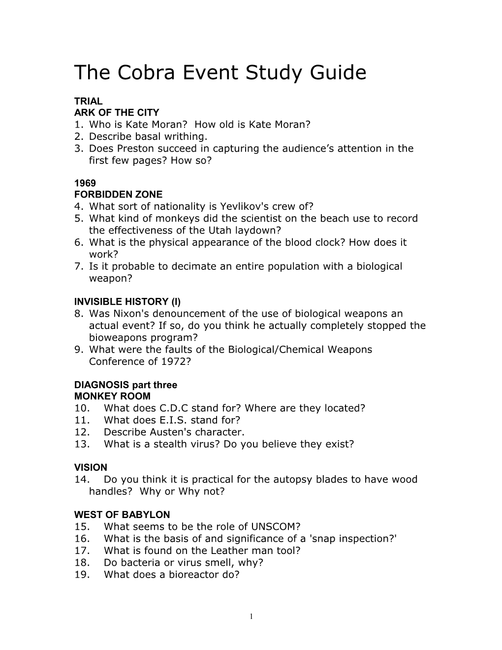 The Cobra Event Study Guide