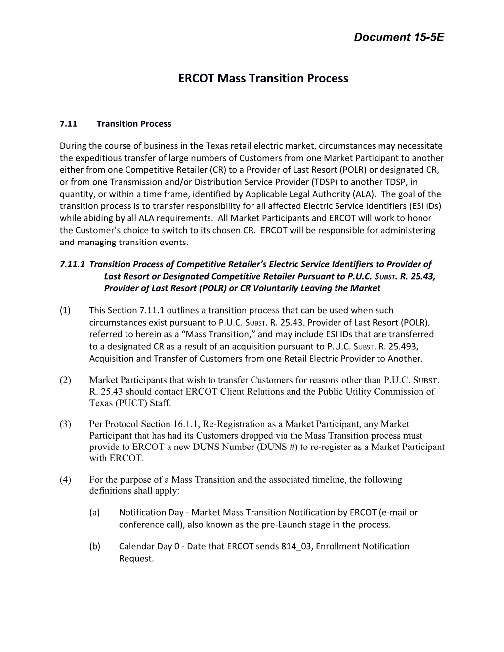ERCOT Mass Transition Process