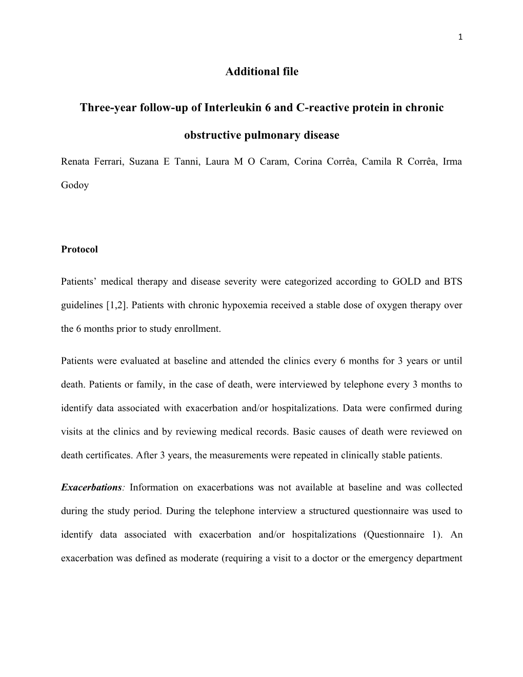 Three-Year Follow-Up of Interleukin 6 and C-Reactive Protein in Chronic Obstructive Pulmonary