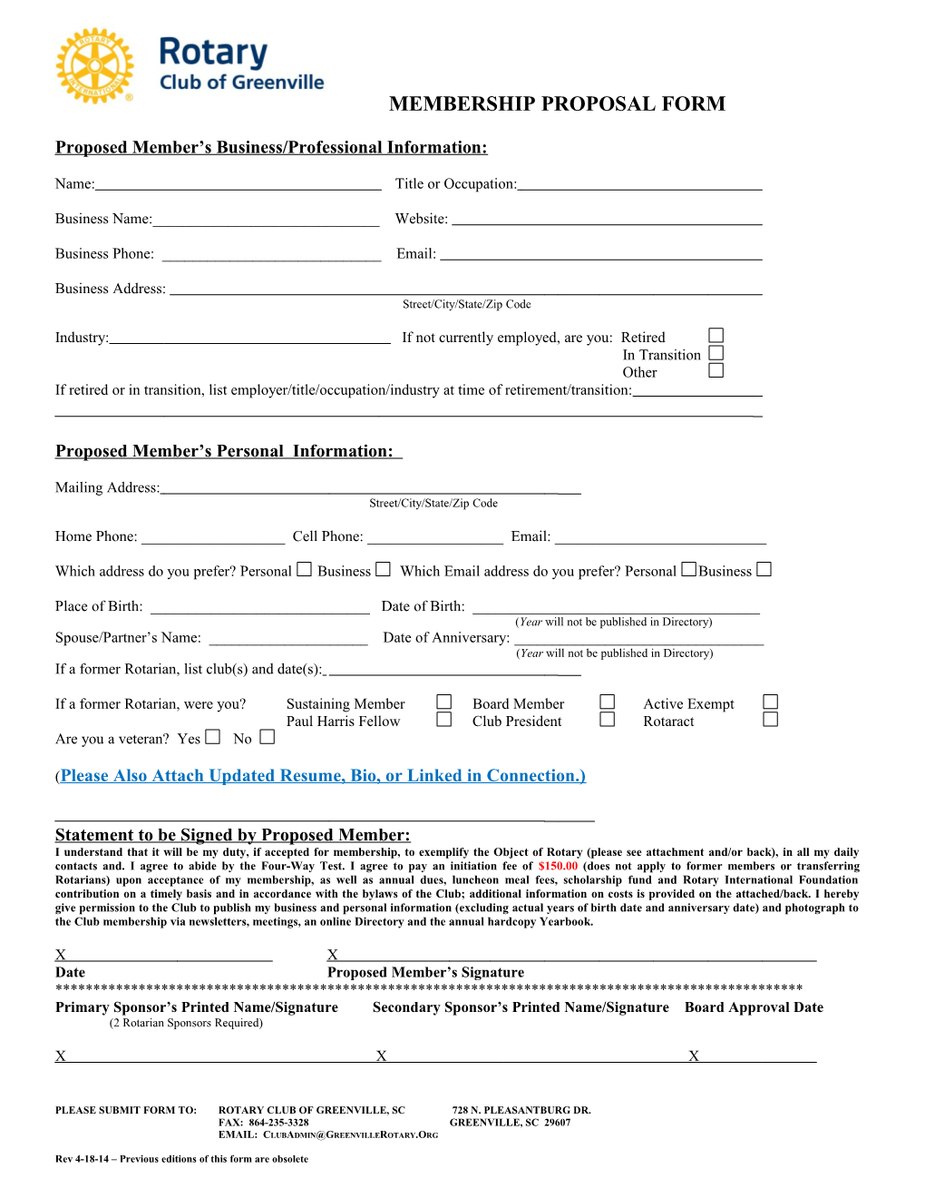 Membership Nominating Form