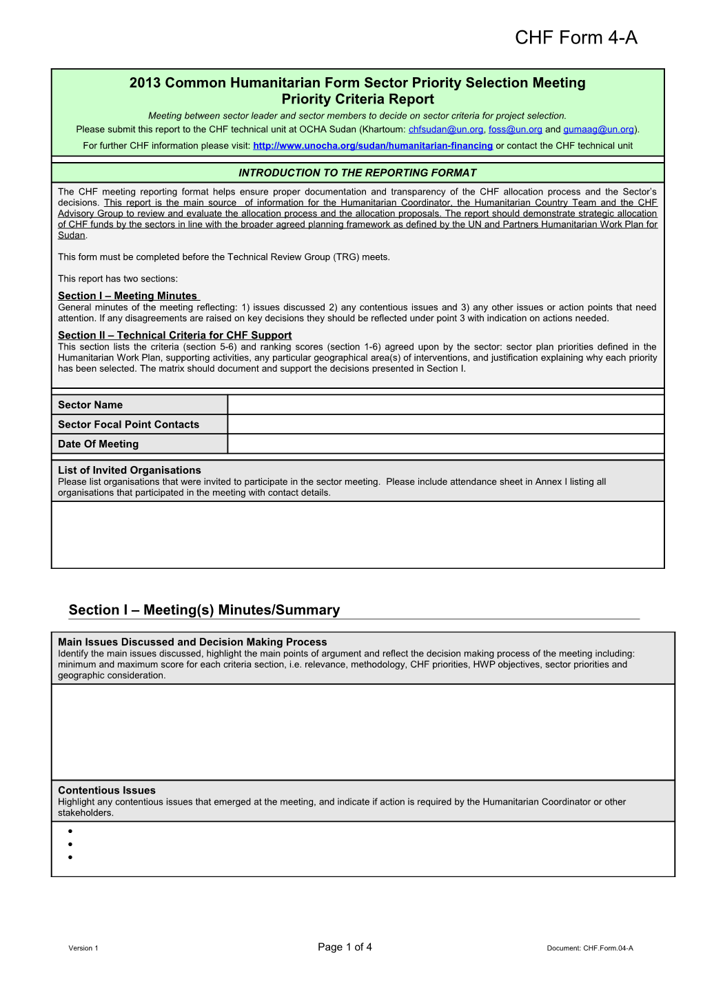 CHF 2012 Form 4-A Priority Criteria