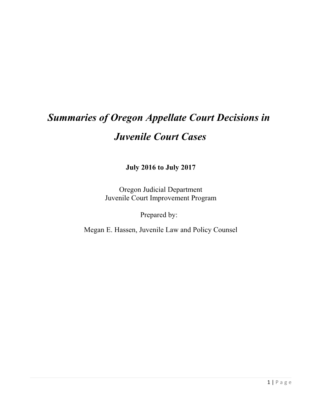Summaries of Oregon Appellate Court Decisions In